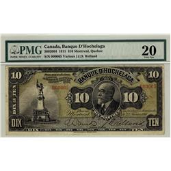 Banque D'Hochelaga, 1911 $10 #009065, CH-360-20-04, PMG VF20.  Only 2 known. Best one seen and grade