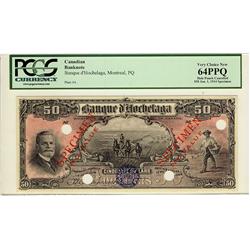 Banque D'Hochelaga, 1914 $50 SP, CH-360-22-08S, PCGS UNC64PPQ.   Issued note is unavailable. Scarce'