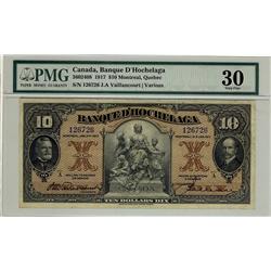 Banque D'Hochelaga, 1917 $10 #126726, CH-360-24-08, PMG VF30.  Rare and finest graded by PMG.