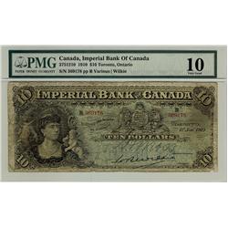 Imperial Bank of Canada, 1910 $10 #369178, CH-375-12-10, PMG VG10.  Only 18 examples known.