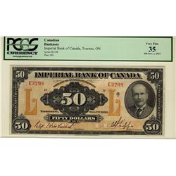 Imperial Bank of Canada, 1923 $50 #E3298, CH-375-18-14, PCGS VF35.  Second best example graded by PM
