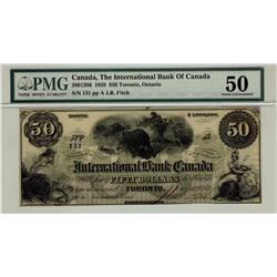 The International Bank of Canada, 1859 $50 RADAR NOTE #131, CH-380-12-06, PMG AU50. Best one seen by