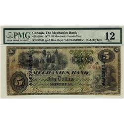 The Mechanics Bank, 1872 $5 #50940, ALEXANDRIA o/p, CH-430-10-08b, PMG F12. The only example seen by
