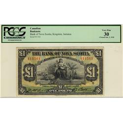 The Bank of Nova Scotia, 1930 1 Pound #411561, CH-550-38-04-04, PCGS VF30.  Possibly the finest grad