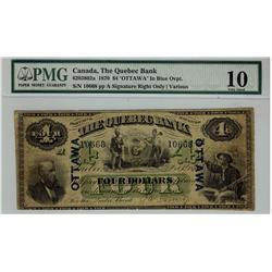 The Quebec Bank, 1870 $4 #10668, town o/p, Ottawa, CH-620-38-02a, PMG VG10