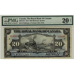The Royal Bank of Canada, 1913 $20 #214108, CH-630-12-10, PMG VF20 NET Bright and very desirable, so