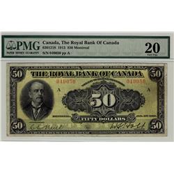 The Royal Bank of Canada, 1913 $50 #049050, CH-630-12-18, PMG VF20.  Only 2 examples finer.  Vibrant