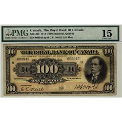 The Royal Bank of Canada, 1913 $100 #009945, CH-630-12-22, PMG Choice F15.  Vibrant colours with goo