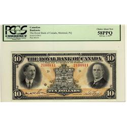 The Royal Bank of Canada, 1927 $10 #2100811, CH-630-14-08, PCGS AU58 PPQ.  Possibly the finest grade