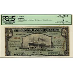 The Royal Bank of Canada, Georgetown, British Guiana 1920 $5 #181657, CH-630-36-02, PCGS F12. Only 1