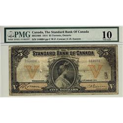 The Standard Bank of Canada, 1914 $5 #144694, CH-695-18-04, PMG VG10.  Very rare signature, only one