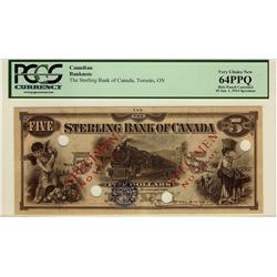 The Sterling Bank of Canada, 1914 $5, CH-700-12-02S, SP, PCGS UNC64PPQ.  Unlisted in Charlton as a S
