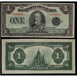 1923 $1 DC-25n #D4000004 PCGS AU55.  An extremely rare Dominion two digit RADAR example.  Fresh note