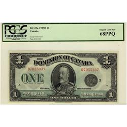 1923 $1 DC-25n D7055337 PCGS UNC68 PPQ. The finest exmple that we have ever seen.  A perfect note.  