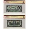 Image 1 : 1937 $1 BC-21c & 1954 $1 DF BC-29b.  Lot of 2 notes both BCS UNC60.