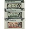 Image 1 : 1954 $1 BC-29a(2) & $2 BC-30a.  Lot of 3 notes all PMG graded AU55 except 1 x $1 which grades AU58.