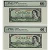 Image 1 : 1954 $1 BC-29a PMG Gem UNC66 EPQ.  Lot of 2 notes both Gems.