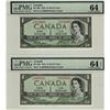 Image 1 : 1954 $1 BC-29b PMG CH UNC64 EPQ.  Lot of 2 notes #LA2656944 & JA3138002.