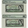 Image 1 : 1954 $1 BC-29b PMG Gem UNC66 EPQ.  Lot of 2 consecutive notes both Gems. #MA4142909-910