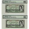 Image 1 : 1954 $1 BC-29b PMG CH UNC65 & Gem UNC66 EPQ.  Lot of 2 consecutive notes both Gems. #SA4270870-871.