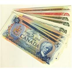 1972 $5BC-48a(6), 1969 $20 BC-50a(2), 1979 $20 BC-54a(7), 1975 $50 BC-51a-i & 1975 $100 BC52b & BC-5