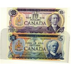 1972 $5 BC-48b #XA1958843 & 1971 $10 BC-49d #EET0254044.  Lot of 2 notes both AU to UNC.