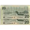 Image 1 : 1991 $20 BC-58aA-ii #AIX0205057 & 058. Lot of 2 consecutive notes both AU/UNC.