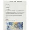 Image 1 : 2001 $5 UNIQUE JHS2912607 EXPERIMENTAL NOTE.  As confirmed by the Bank of Canada by official letter