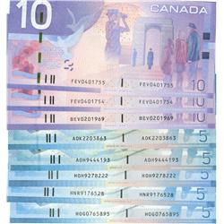 2004 $5 BC-62bA #HNR9176528, HOG0765895, HOH9278222, 2006 BC-67a #AOH9444193, BC-67aA #AOK2203863, $