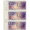 Image 1 : RADAR, 2005 $10 BC-68a  #BTL#1110111, #1112111 & 1113111.  Lot of 3 notes all CH UNC.