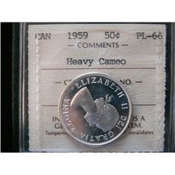1959 50¢ ICCS PL66 Heavy Cameo. Tied for finest graded.