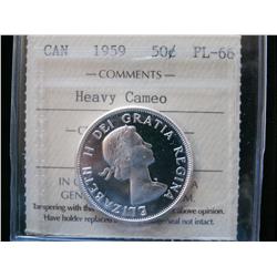 1959 50¢ ICCS PL66 Heavy Cameo. Tied for finest graded.