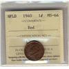 Image 1 : 1940 Nfld 1¢ ICCS MS64RD.  Superb fields and wine red in colour.