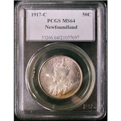 1917c Nfld 50¢ PCGS MS64.  Attactively and lightly toned coin.