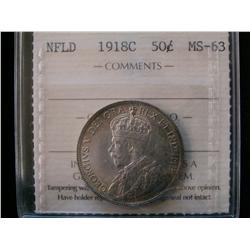 1918c Nfld 50¢ ICCS MS63.   Golden shades and subtle lustre.