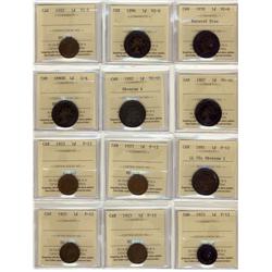 1858, 1896 & 1922 1¢ VG8, 1887, 1892 Obv 4 VG10, 1890H G6, 1891 LLSD Obv 4, 1923(4) & 1925 1¢ F12.  