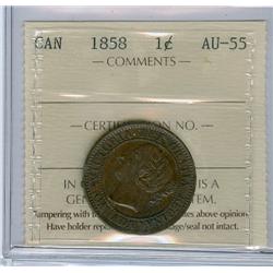 1858 1¢ ICCS AU55.  Chocolate brown.