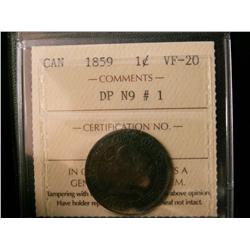 1859 1¢ DP N9 #1 ICCS VF20. A nice example.