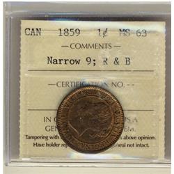1859 1¢ Nar 9 ICCS MS63RB.