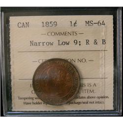 1859 1¢ Nar Low 9 ICCS MS64RB.