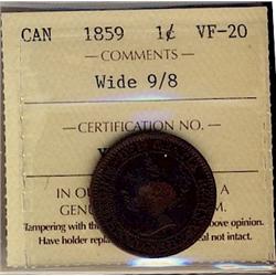 1859 1¢ Wide 9/8 ICCS VF20.