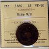 Image 1 : 1859 1¢ Wide 9/8 ICCS VF20.