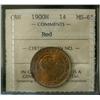 Image 1 : 1900H 1¢ ICCS MS65RD.  Gem example with light green rim tone.