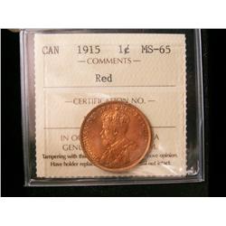 1915 1¢ ICCS MS65RD. Lustrous 80% red.