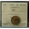 Image 1 : 1934 1¢ ICCS MS64RD.  Shows shades of toning.