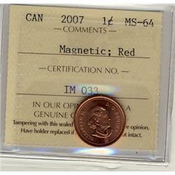 2007 1¢ Magnetic ICCS MS64RD.