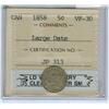 Image 1 : 1858 5¢ Large Date ICCS VF30.  Nice example.