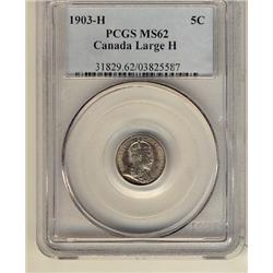 1903H 5¢ LG H PCGS MS62.  Lustrous with light golden tint.