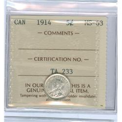 1914 5¢ ICCS MS63. Blast white.