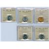 Image 1 : 1942 Tom, 1944, 1945, 1951 LR & 1952 5¢ ICCS MS65.  Lot of 5 coins.